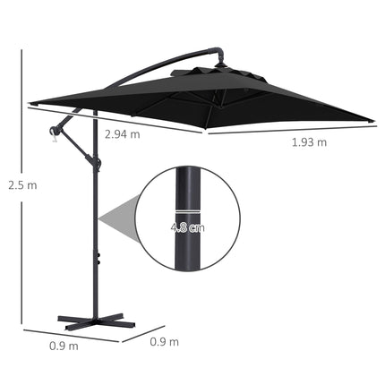 3x2m Banana Cantilever Parasol with Crank Handle and Steel Pole - Grey