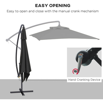 3x2m Banana Cantilever Parasol with Crank Handle and Steel Pole - Grey