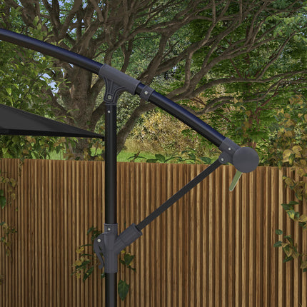 3x2m Banana Cantilever Parasol with Crank Handle and Steel Pole - Grey