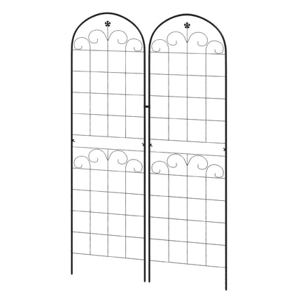 Set of 2 Metal Garden Trellis Panels 180x50cm Powder Coated Floral Design - Black