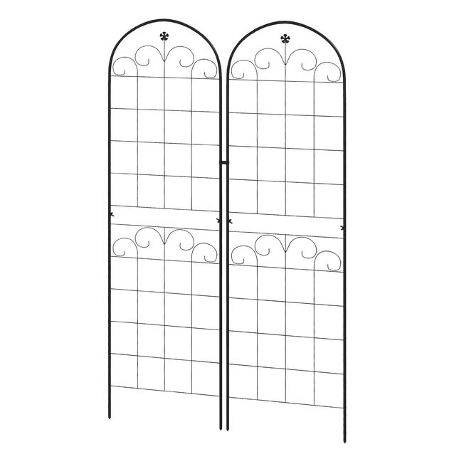 Set of 2 Metal Garden Trellis Panels 180x50cm Powder Coated Floral Design - Black