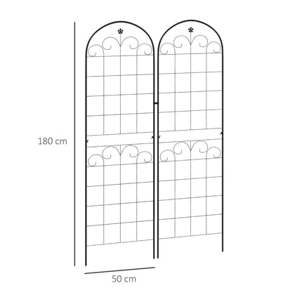 Set of 2 Metal Garden Trellis Panels 180x50cm Powder Coated Floral Design - Black