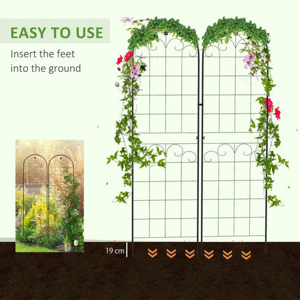 Set of 2 Metal Garden Trellis Panels 180x50cm Powder Coated Floral Design - Black