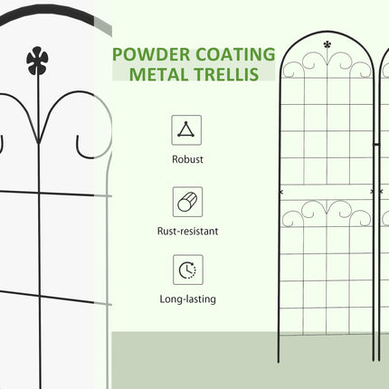 Set of 2 Metal Garden Trellis Panels 180x50cm Powder Coated Floral Design - Black