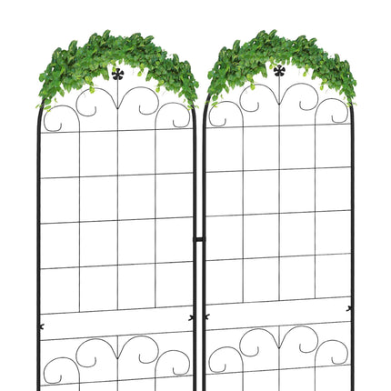 Set of 2 Metal Garden Trellis Panels 180x50cm Powder Coated Floral Design - Black