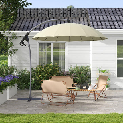 2.7m Cantilever Garden Parasol with Cross Base Crank Mechanism - Beige