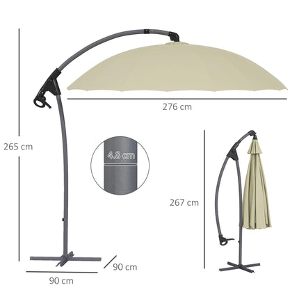 2.7m Cantilever Garden Parasol with Cross Base Crank Mechanism - Beige