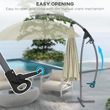 2.7m Cantilever Garden Parasol with Cross Base Crank Mechanism - Beige