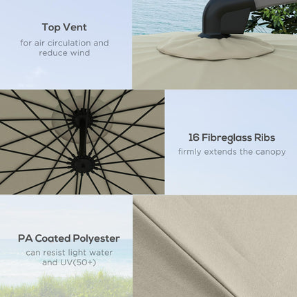 2.7m Cantilever Garden Parasol with Cross Base Crank Mechanism - Beige
