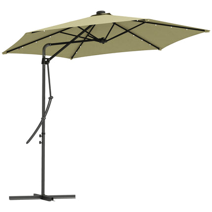 3 Metre Cantilever Garden Parasol with Solar LED and Waterproof Cover - Beige