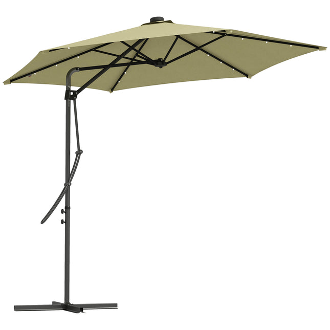 3 Metre Cantilever Garden Parasol with Solar LED and Waterproof Cover - Beige