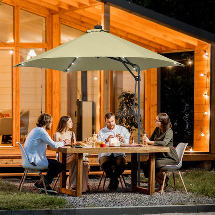 3 Metre Cantilever Garden Parasol with Solar LED and Waterproof Cover - Beige
