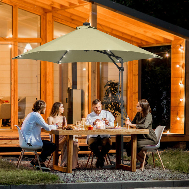 3 Metre Cantilever Garden Parasol with Solar LED and Waterproof Cover - Beige