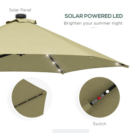 3 Metre Cantilever Garden Parasol with Solar LED and Waterproof Cover - Beige
