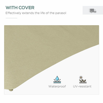 3 Metre Cantilever Garden Parasol with Solar LED and Waterproof Cover - Beige