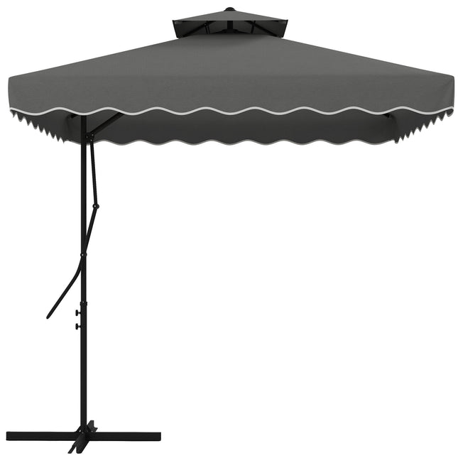 2.5m Square Cantilever Garden Parasol with Ruffled Canopy - Dark Grey