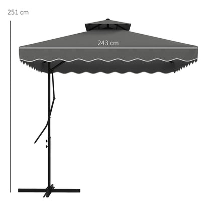 2.5m Square Cantilever Garden Parasol with Ruffled Canopy - Dark Grey
