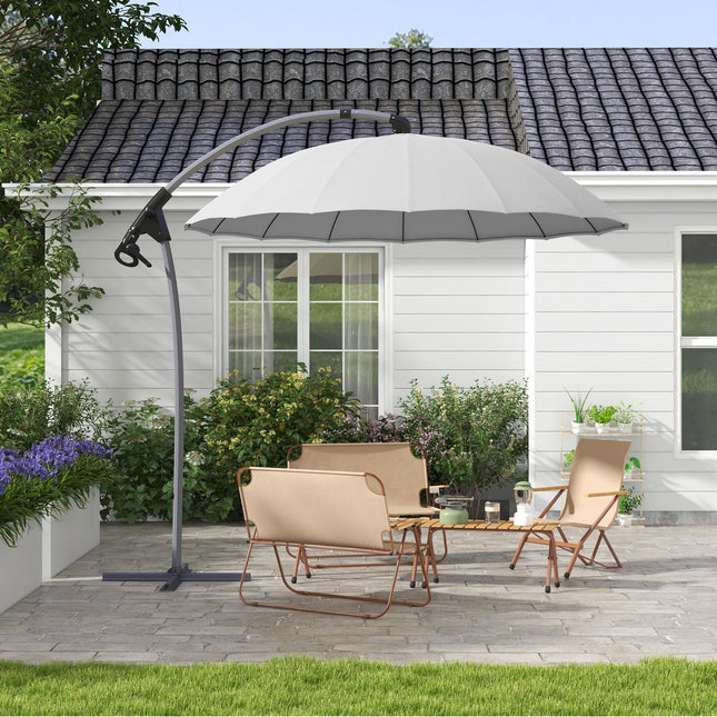 2.7m Cantilever Parasol with Cross Base and Crank Handle - Grey