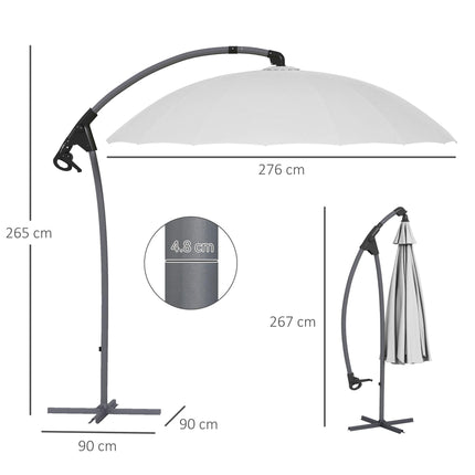 2.7m Cantilever Parasol with Cross Base and Crank Handle - Grey