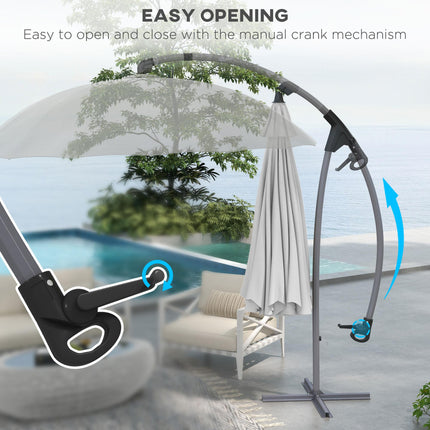2.7m Cantilever Parasol with Cross Base and Crank Handle - Grey