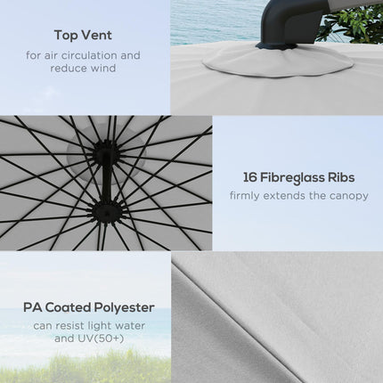 2.7m Cantilever Parasol with Cross Base and Crank Handle - Grey