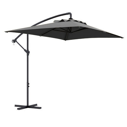 3x2m Rectangular Cantilever Parasol with Crank Handle and Cross Base - Grey