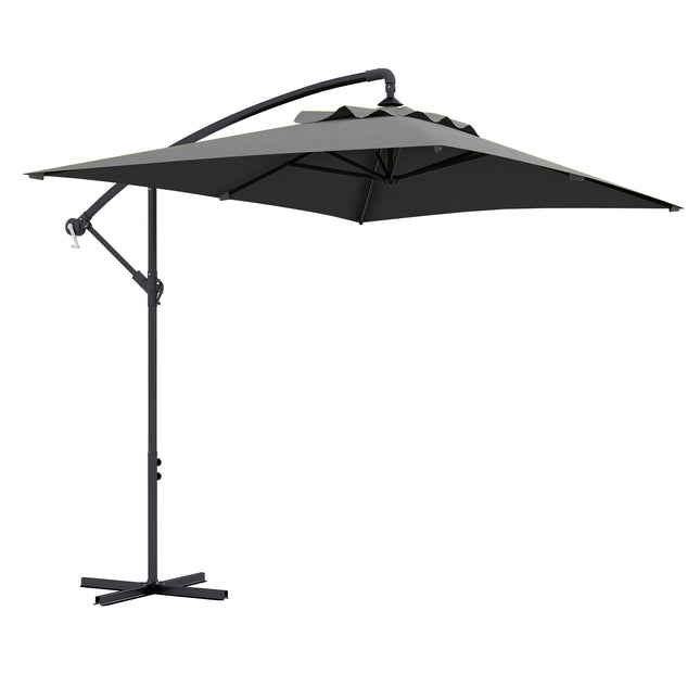 3x2m Rectangular Cantilever Parasol with Crank Handle and Cross Base - Grey