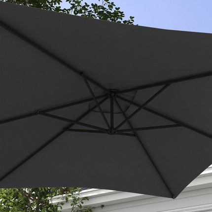 3x2m Rectangular Cantilever Parasol with Crank Handle and Cross Base - Grey