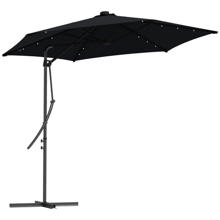 3 Metre Cantilever Garden Parasol with Solar LED and Waterproof Cover - Black