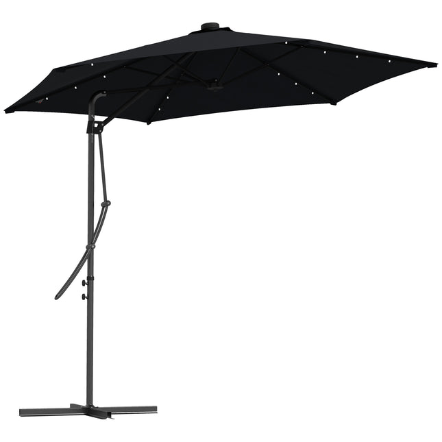 3 Metre Cantilever Garden Parasol with Solar LED and Waterproof Cover - Black