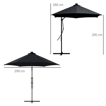 3 Metre Cantilever Garden Parasol with Solar LED and Waterproof Cover - Black