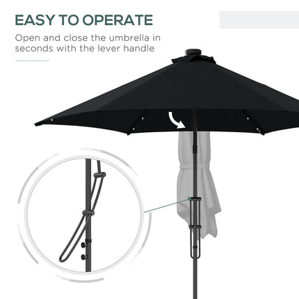 3 Metre Cantilever Garden Parasol with Solar LED and Waterproof Cover - Black