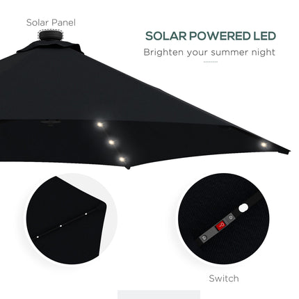 3 Metre Cantilever Garden Parasol with Solar LED and Waterproof Cover - Black