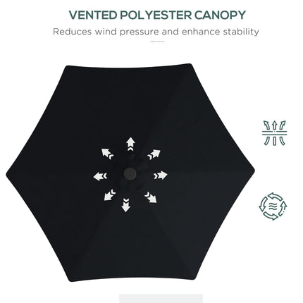 3 Metre Cantilever Garden Parasol with Solar LED and Waterproof Cover - Black