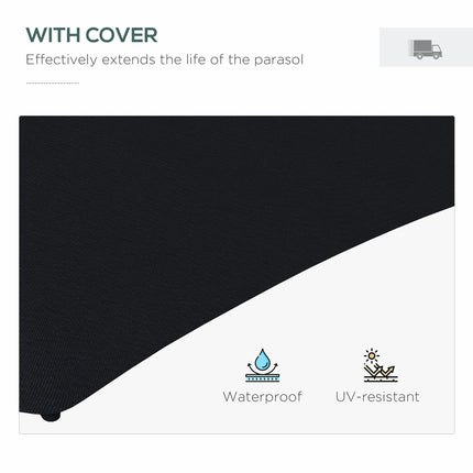 3 Metre Cantilever Garden Parasol with Solar LED and Waterproof Cover - Black