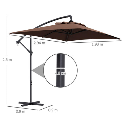 3x2m Cantilever Parasol Set with Crank Handle and Steel Pole - Banana Yellow
