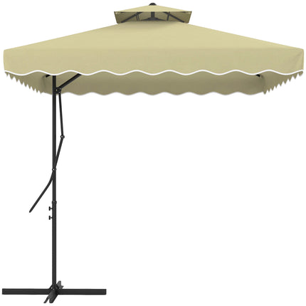 2.5m Square Cantilever Garden Parasol with Ruffled Canopy - Beige
