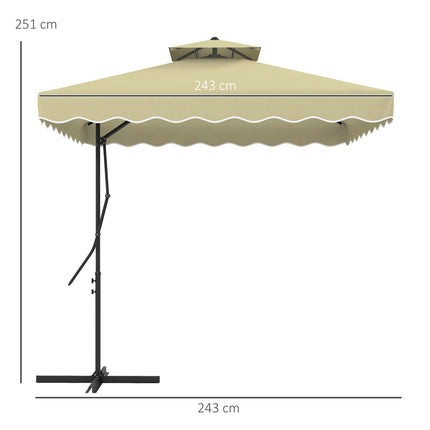 2.5m Square Cantilever Garden Parasol with Ruffled Canopy - Beige