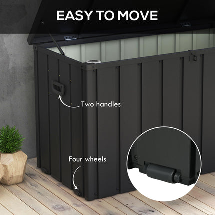450L Galvanised Steel Garden Storage Box with Wheels - Dark Grey
