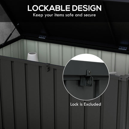 450L Galvanised Steel Garden Storage Box with Wheels - Dark Grey