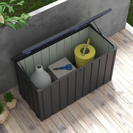 450L Galvanised Steel Garden Storage Box with Wheels - Dark Grey