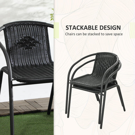 3 Piece Rattan Bistro Set with Tempered Glass Table - Black