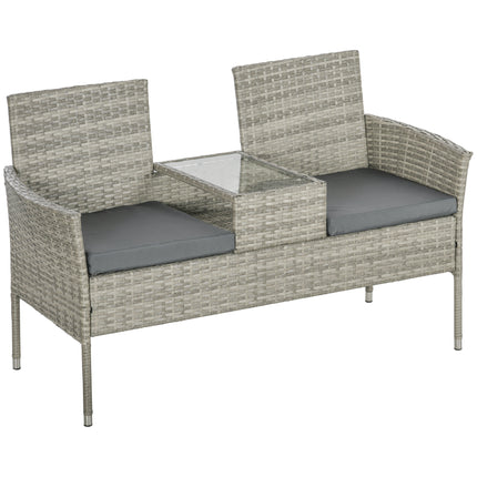2 Piece Rattan Loveseat Set with Glass Table and Cushions - Mixed Grey
