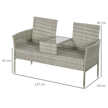 2 Piece Rattan Loveseat Set with Glass Table and Cushions - Mixed Grey