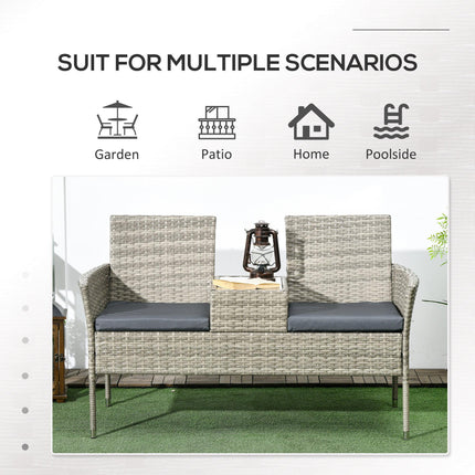 2 Piece Rattan Loveseat Set with Glass Table and Cushions - Mixed Grey