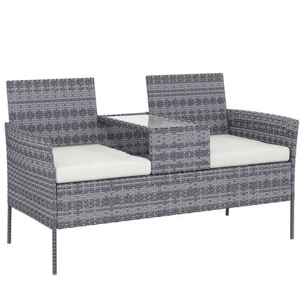 2 Piece Rattan Garden Loveseat Set with Glass Table - Grey