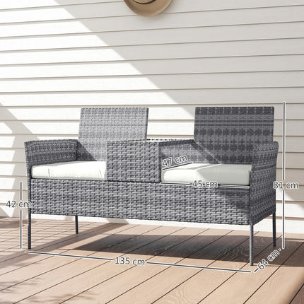 2 Piece Rattan Garden Loveseat Set with Glass Table - Grey