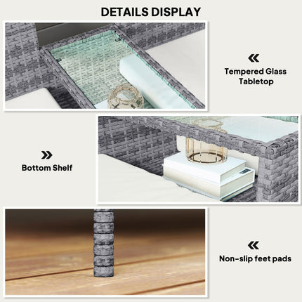 2 Piece Rattan Garden Loveseat Set with Glass Table - Grey