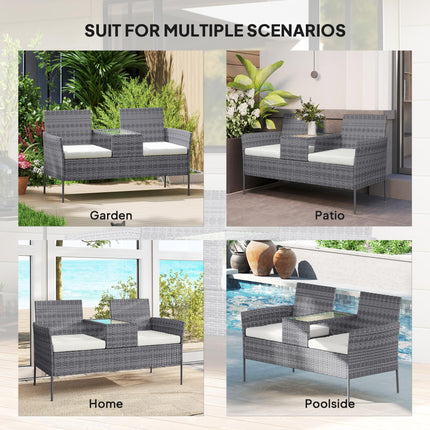 2 Piece Rattan Garden Loveseat Set with Glass Table - Grey