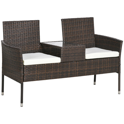 Two-Seat Rattan Chair with Tempered Glass Middle Table - Brown